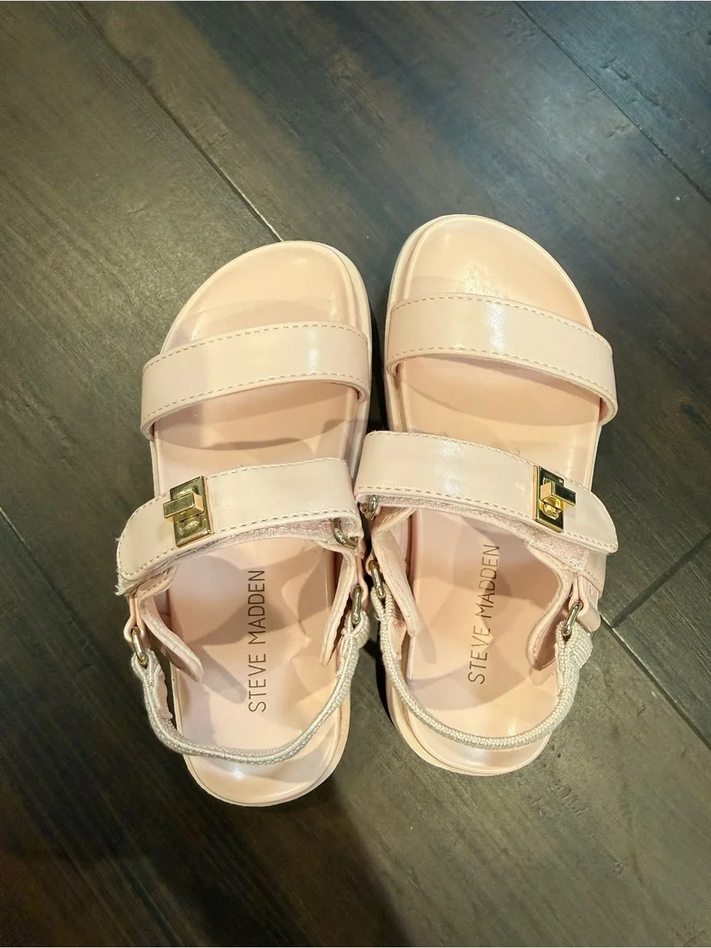 Steve Madden Pink Glossy Heart-Accent Kids Sandals